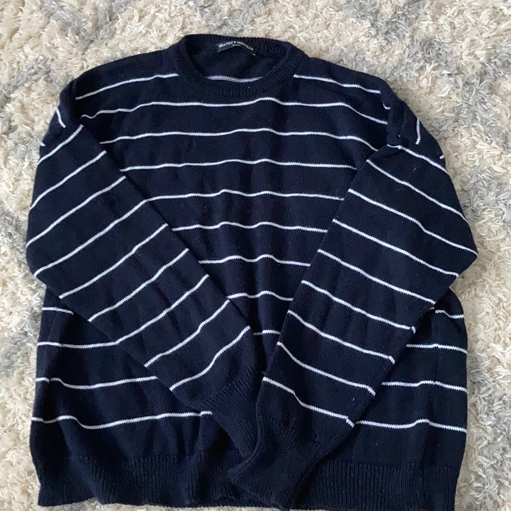 Brandy Melville Navy and White Striped Sweater